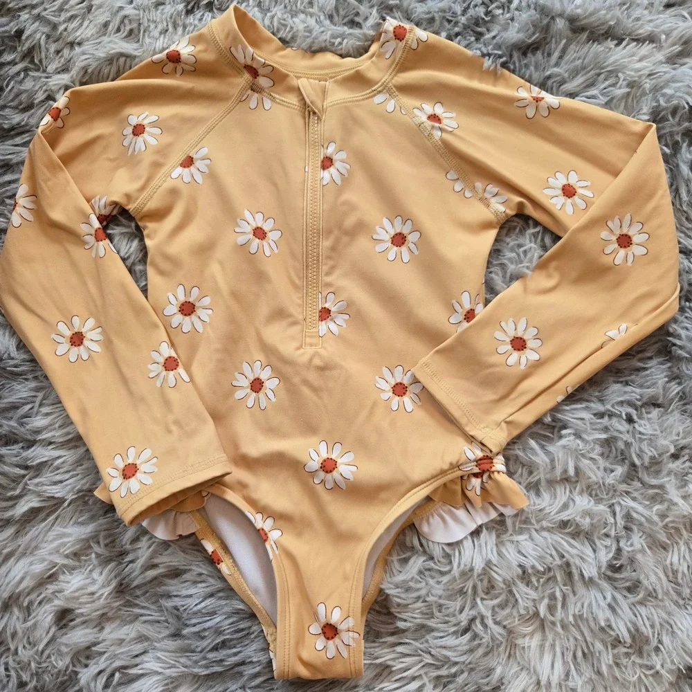 Modern Moments by Gerber Girls Mustard Yellow Daisy Long Sleeve Swimsuit‎ 3T